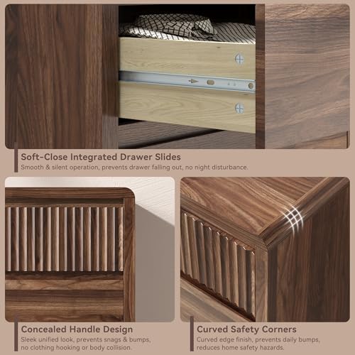 Fluted 8 Drawer Dresser for Bedroom, 50” Wide Modern Dresser & Chest of Drawers with Curved Profile Design, Wood Mid Century Dressers for Bedroom, Living Room, Walnut - Image 4