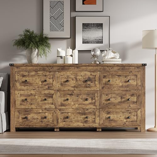 BORNOON 9-Drawer Dresser, Modern Wooden Storage Chest of Drawers, Dresser TV Stand, Wood Drawer Organizer with Metal Handles for Bedroom, Living Room, Hallway - Image 3