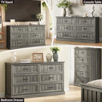 Farmhouse 6 Drawer Dresser for Bedroom, 55" Grey Dresser with TV Stand - Image 3