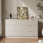 MAISONARIA Beige 7 Drawer Dresser for Bedroom, 55.9" Wide Modern Fluted Dresser with Gold Metal Handles, Wide Chest of Drawers for Bedroom, Living Room, Entryway, Hallway - Image 5