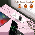 VINGLI Pink Nightstand with Charging Station and Fabric Drawers, Fluted Nightstand with Drawers, Night Stand Pink Bedside Table with Charger Station for Bedroom, Kids Room, 14.96" W*11.81" D*23.78" H - Image 5