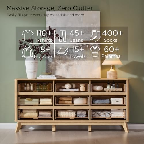 T4TREAM 63" Wide Fluted 9 Drawer Dresser for Bedroom, Natural Oak - Image 4