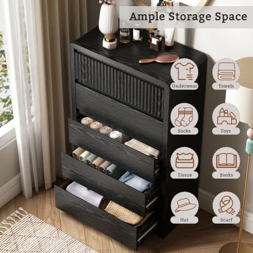 LYNSOM Black Fluted 5 Drawer Dresser for Bedroom, Curved Edge, 48" Tall - Image 4