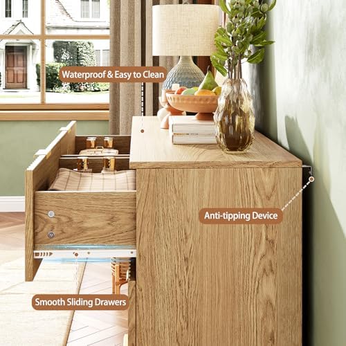 47.2" Wide Fluted 6 Drawer Dresser for Bedroom, Natural - Image 5
