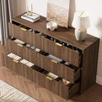 MAISONARIA 6 Drawer Dresser for Bedroom, 55" Wide Modern Chest of Drawers with Gold Metal Handles, Fluted Wood TV Stand for Living Room, Hallway, Walnut - Image 3