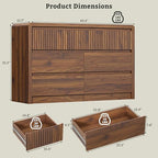 LYNSOM Walnut Fluted 7 Drawer Dresser for Bedroom, Curved Edge, 50" Wide - Image 2