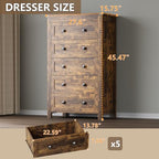 BORNOON Tall 5-Drawer Dresser, Modern Wooden Storage Chest of Drawers, Dresser TV Stand, Wood Drawer Organizer with Metal Handles for Bedroom, Living Room, Hallway - Image 2
