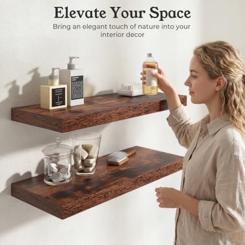 30" Rustic Brown Floating Shelves 12inch Deep Wall Shelf, Set of 2 - Image 3