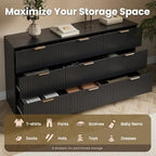 MALOL Fluted 9 Drawer Dresser for Bedroom, 59" Wide Wood Chest of Drawers with Metal Handle, Long Dresser Storage Organizer TV Stand for Closet, Living Room, Hallway, Black - Image 4