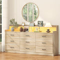 Bigbiglife 9 Drawer Dresser with Built-in Power Outlet, Mid Century Modern Chest of Drawers for Bedroom,63'' Triple Wide Dresser Storage Cabinet for Closet, Living Room, Entryway,Light Wood by Bigbiglife