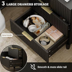 3 Drawers Nightstands Set of 2 w/Charging Station, Modern Fluted Dresser - Image 4
