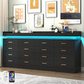 Hlivelood 16 Drawer Dresser with LED Light and Charging Station, Modern Chest of Drawers for Closet, Wide Drawer Organizer Cabinet, Living Room, Entryway, Hallway, Black by Hlivelood