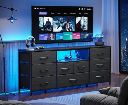 Furnulem 55" Dresser for Bedroom, 9 Drawer Dresser TV Stand for 55"-65" TV - Image 2