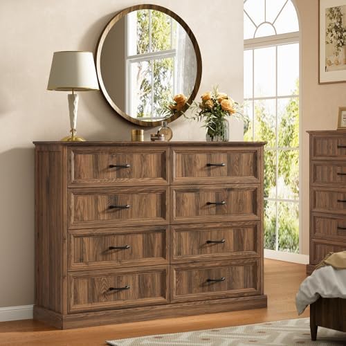 Farmhouse 8 Drawer Dresser for Bedroom, 55" Walnut Dresser with TV Stand - Image 5