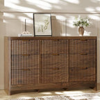 Fluted 9 Drawer Dresser for Bedroom, 59" Horizontal Wide Modern Low Profile Chest of Drawers with Metal Handle & Storage, Long Wooden Dresser TV Stand for Living Room & Closet, Walnut Brown Dresser - Image 7