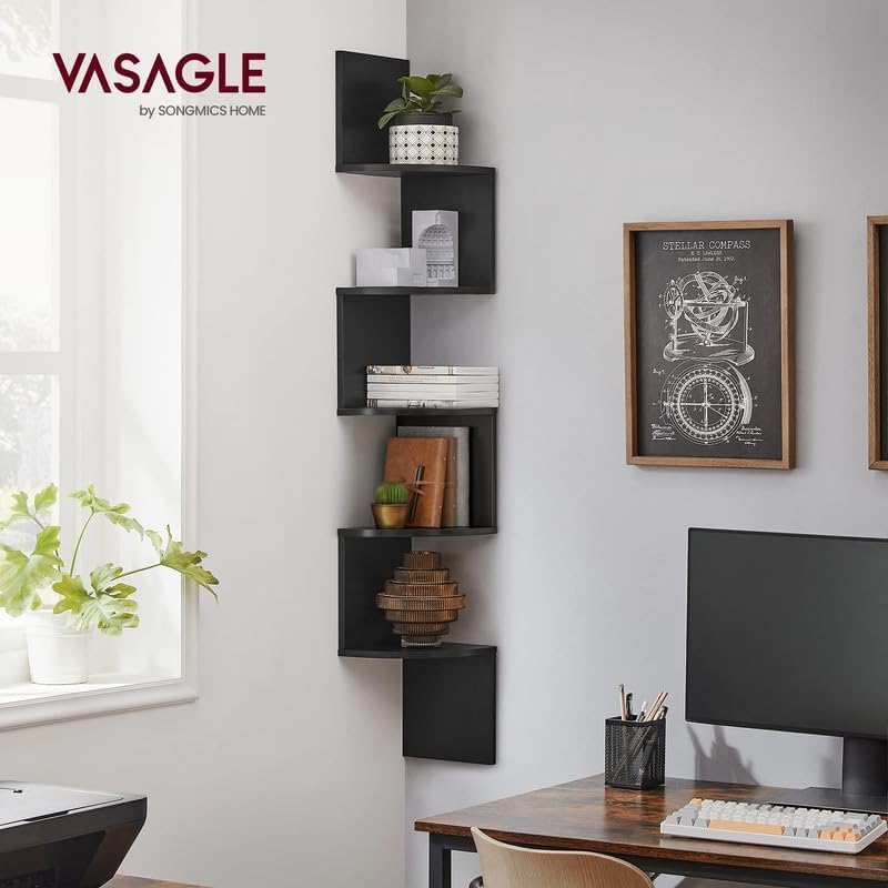 VASAGLE Corner Shelf Wall Mount, 5-Tier Floating Corner Bookshelf - Image 2
