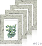 Hongkee 4x6 Picture Frame Set of 4, Made of Real Glass and Sage Green Wooden Frame, 4 by 6 Photo for Wall or Tabletop - Display Picture 3.5x5 with Mat or 4x6 Without Mat by Hongkee