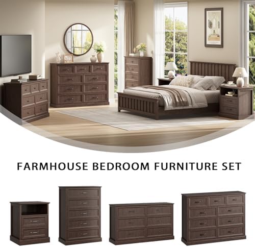 Farmhouse 9 Drawer Dresser for Bedroom, 55" Brown Dresser with TV Stand - Image 4