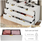 Wodeer 6 Drawer Fluted Dresser for Bedroom, Mid Century Modern Dresser with 6 Drawers, Dressers & Chests of Drawers with Metal Handle, TV Stand & Storage Organizer for Entryway, Hallway, White - Image 4