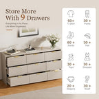 Furniway 9 Drawer Dresser for Bedroom, 63" Wide Dresser with Gold Handles, Modern Wood Chest of Drawers Storage Cabinet, Fluted Long Dresser for Bedroom, Living Room, Hallway, Beige - Image 4