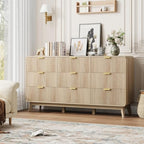 QUW Fluted 59.1" Wide Modern Dresser for Bedroom with 9 Drawers, Tall Chest of Drawers with Metal Handle, Wooden Dresser TV Stand, Hallway, Living Room, Natural Oak - Image 5