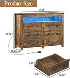 Wodeer Brown Dresser 6 Drawer Dressers for Bedroom with LED Lights, Charging Station, Wood Chest of Drawers with Metal Handles, Modern TV Stand Storage Cabinet for Living Room, Hallway, Entryway - Image 2