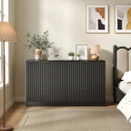 Black 6 Drawer Dresser for Bedroom, 55" Wide Fluted Chest of Drawers with Gold Metal Handles, Wood Dresser Storage Organizer Mid Century TV Stand for Living Room Closet Hallway - Image 5