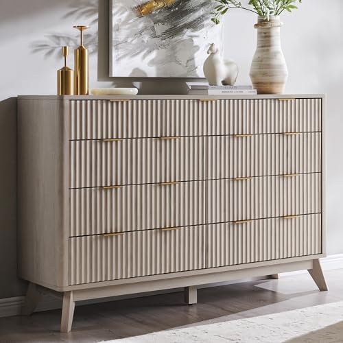T4TREAM 54" Wide Fluted 9 Drawer Dresser for Bedroom, White Alder by T4TREAMFurniture