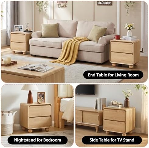 AVZEAR Set of 2 Modern 2 Drawer Dresser, 2 Drawer Nightstand Small Wooden Dresser Chest of Drawers, Handle Free & Curved Profile Design Sofa End Table for Living Room, Nursery, Natural - Image 6