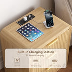 Decofy Fluted 3-Drawer Nightstand with Charging Station,Natural Oak - Image 3