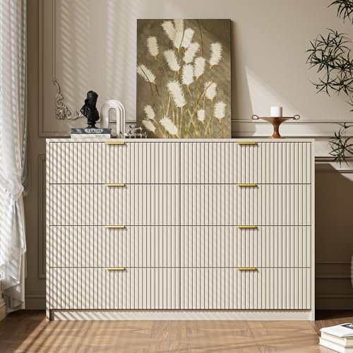 MAISONARIA Beige Dresser for Bedroom, 8 Drawer Double Dresser, Modern Chest of Drawers for Bedroom, Living Room, Entryway and Closet, 55" L x 15.7" D x 37.4" H - Image 5
