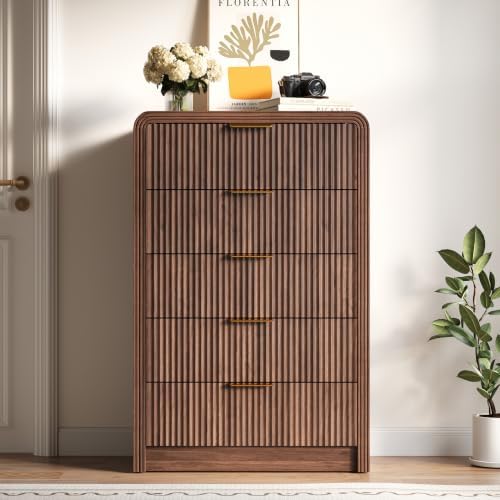 Decofy 48" H Fluted 5-Drawer Dresser for Bedroom, Walnut - Image 5