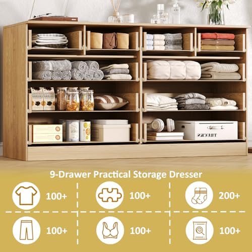 55.1" Wide Fluted 10 Drawer Dresser for Bedroom, Natural - Image 6