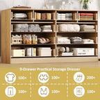 55.1" Wide Fluted 10 Drawer Dresser for Bedroom, Natural - Image 6