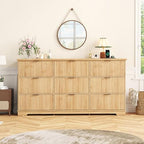 Squireewo Fluted 9 Drawers Dresser for Bedroom, 63" Wide Modern Chest of Drawers with Power Outlet and Deep Drawers, Large Dresser TV Stand for Living Room, Hallway, Kids Room, Oak - Image 6