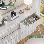 Standifurno White Fluted Dresser for Bedroom with 6 Drawers, 48" Wide Modern Curved Chest of Drawers, Wooden Dresser TV Stand, Wood Closet Clothes Storage Organizer for Living Room - Image 7
