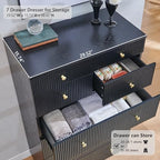 Fluted 7 Drawers Dresser for Bedroom, 48" Tall Modern Dressers & Chest of Drawers with Metal Handle, Wood Closet Clothes Storage Organizer,Storage Dressers Organizer for Hally/Living Room, Natural - Image 3