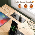VINGLI Nightstands Set of 2 with Fabric Drawer, Fluted Nightstand with Charging Station, Oak Night Stand Set 2 Bed Side Tables, End Tales Bedroom with Charger Station, 14.96"W*11.81"D*23.7"H, 2 pcs - Image 6
