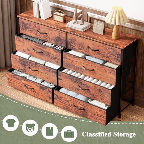 Furnulem Long Dresser for Bedroom, TV Stand for 55'', 8 Drawer Dorm Dresser - Image 4