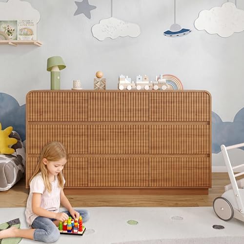 BORNOON Dresser for Bedroom with 9 Drawers, Fluted Chest of Drawers with Round Curved Corner, Hidden Handles, Modern Wood Storage Organizer for Bedroom, Nursery, Living Room - Image 7