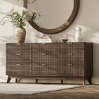 63" Wide Fluted 9 Drawers Dresser for Bedroom,Curved Edge,Walnut by TROJMHome