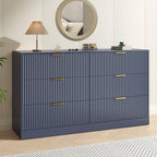 Blue Dresser with 6 Drawer 55" Wide Fluted Dresser for Bedroom丨Modern Chest of Drawer with Metal Handles, Wood TV Stand for Bedroom, Living Room, Entryway, Hallway, Blue by NOVAMAISON
