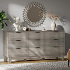 Xixini Fluted Dresser with 9 Drawers, 63" Wide Wood Chest of Drawers with Metal Handle, Wooden Dresser TV Stand, Modern Closet Clothes Storage Organizer for Bedroom, Living Room, Hallway, Light Grey by Xixini