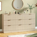 MALOL Fluted 9 Drawer Dresser for Bedroom, 59" Wide Wood Chest of Drawers with Metal Handle, Long Dresser Storage Organizer TV Stand for Closet, Living Room, Hallway, Natural Wood by MALOL