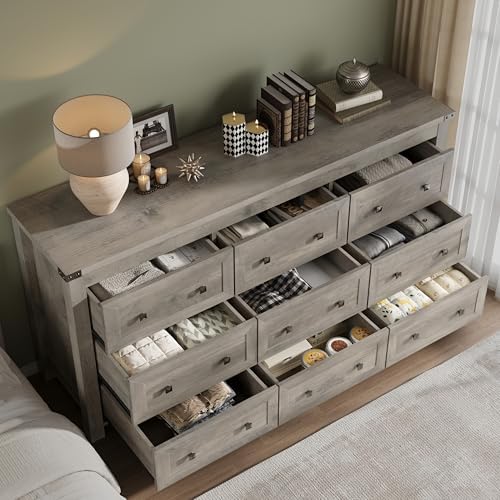 BORNOON 9-Drawer Dresser, Modern Wooden Storage Chest of Drawers, Dresser TV Stand, Wood Drawer Organizer with Metal Handles for Bedroom, Living Room, Hallway - Image 4