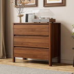 Furniway 31.5" Mid-Century Modern Dresser for Bedroom, 3 Drawer Small Chest of Drawers with Wood Legs, Large Storage Bedroom Dresser, Walnut by Furniway