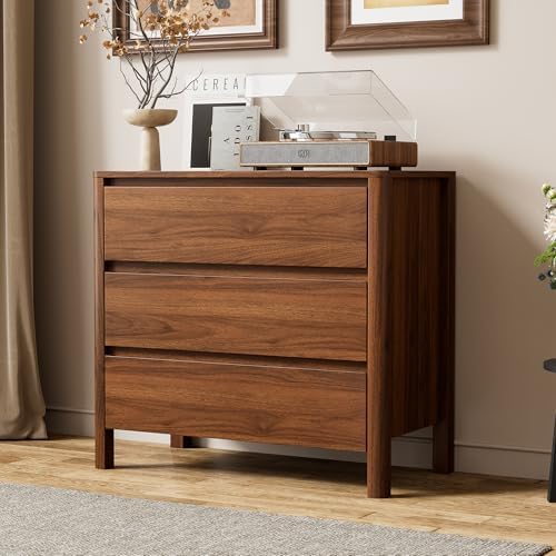 Furniway 31.5" Mid-Century Modern Dresser for Bedroom, 3 Drawer Small Chest of Drawers with Wood Legs, Large Storage Bedroom Dresser, Walnut by Furniway