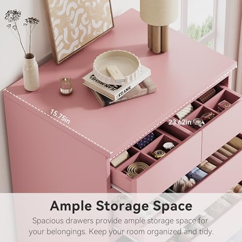 Pink Tall 7 Drawer Dresser for Bedroom, Modern Wood Closet Dressers & Chests of Drawers with Jewelry Storage, 23.6" L*15.8" W*47.5" H in Large Vertical Dresser for Bedroom, Living Room, Nursery - Image 4