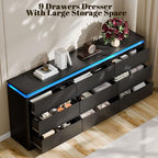 9 Drawer Dresser for Bedroom, 63" Long Black Chest of Drawers w/LED Lights - Image 3