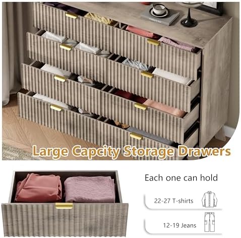 Wodeer 8 Drawer Fluted Dresser for Bedroom, Mid Century Modern Wooden Dresser with 8 Drawers, Dressers & Chests of Drawers with Metal Handle, TV Stand & Storage Organizer for Entryway, Hallway, Grey - Image 4
